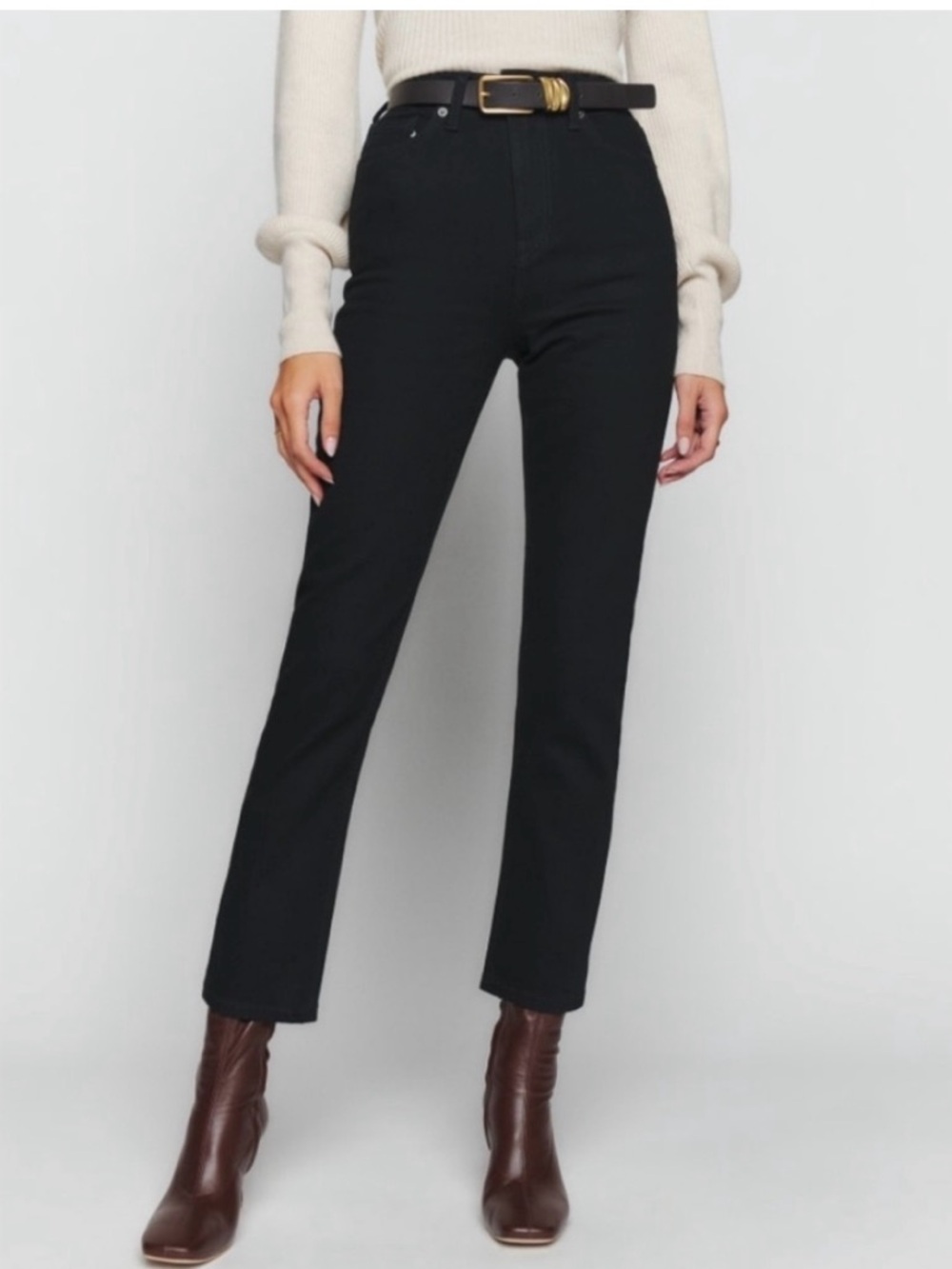 Reformation Liza Black Ultra High Rise Straight Leg Ankle Jeans Size 25 Short